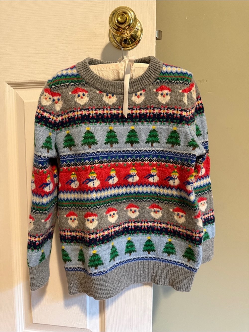Mini Boden Holiday Knit Sweater with Christmas Tree & Snowman Motif